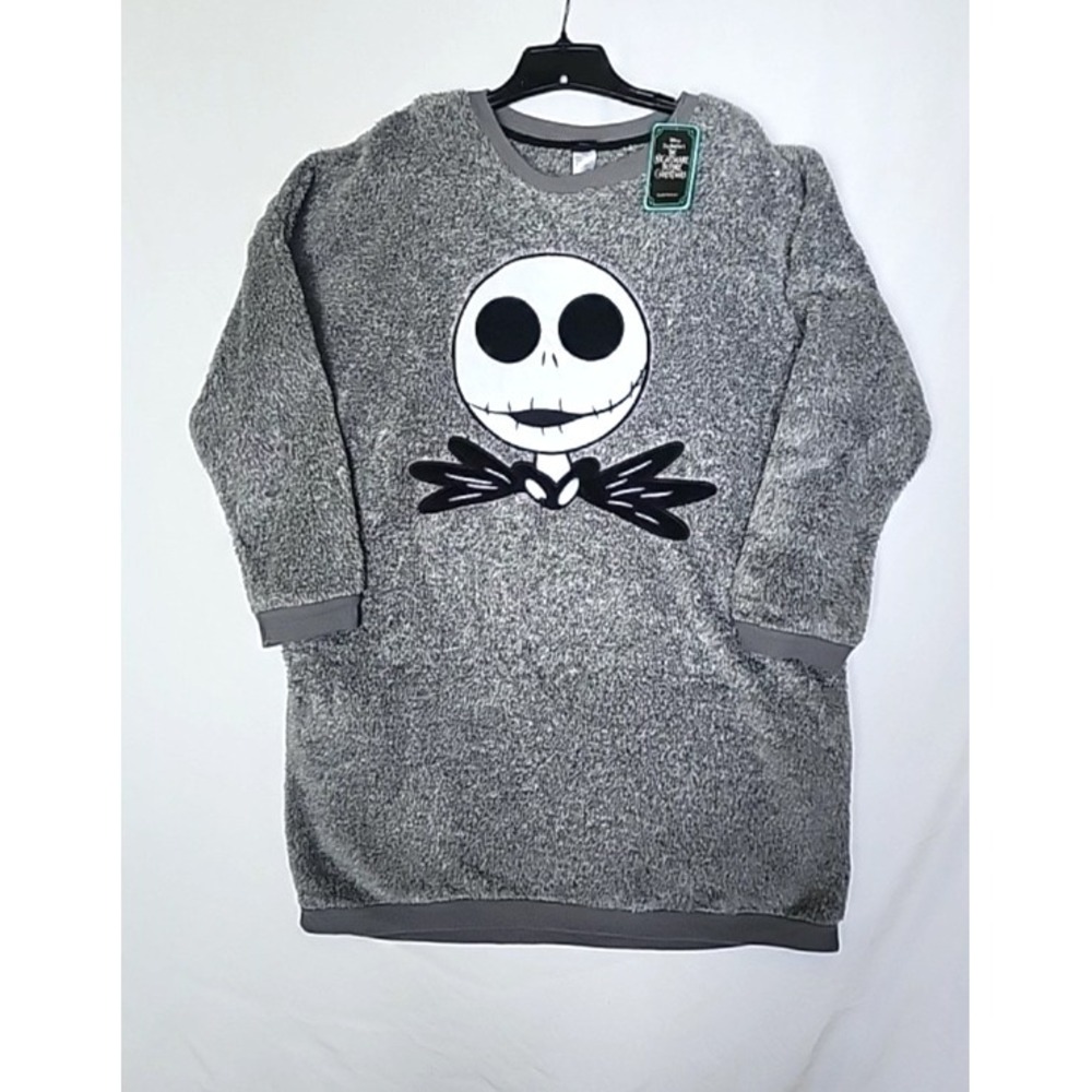 NEW Disney Jack Women's XL Skellington Gray Faux Fur Fleece Lounger Sleepwear
